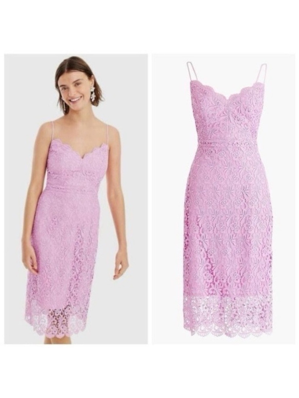 J. Crew Lilac Lace Spaghetti-Strap Midi Dress